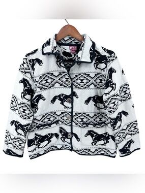 RED RANCH Jacket Western Horse Print Button Up Black White
